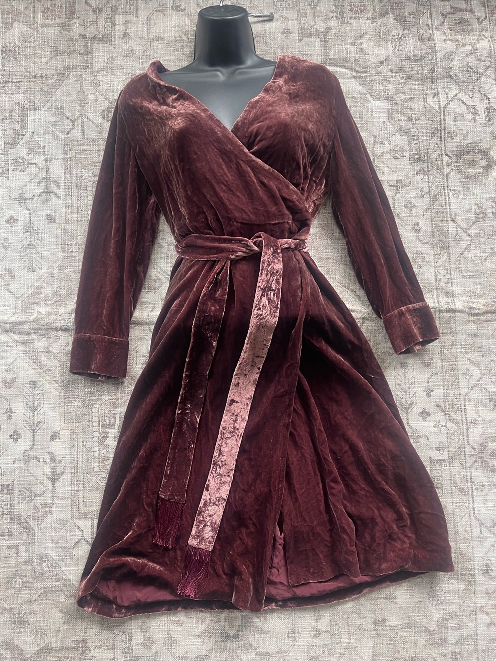 Renaissancecore Victorian Inspired Wrap Midi Dress in Deep Brown Velvet